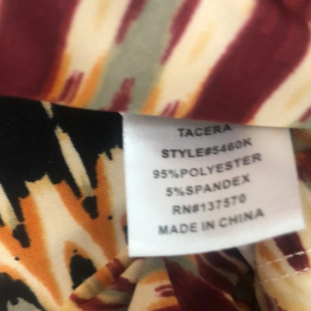 Tacera Black Rust and Maroon Midi Dress V Neck Gold Zipper Size M